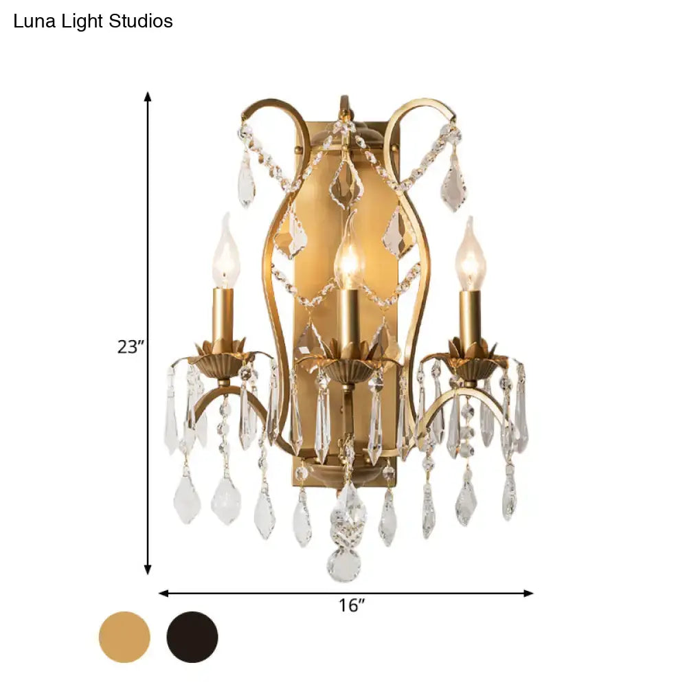 Antique gold candelabra wall light with crystals for dining room
