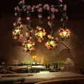 Decorbites antique metal island chandelier with 5 light pink cherry blossom pendant ceiling lights on vine cord
