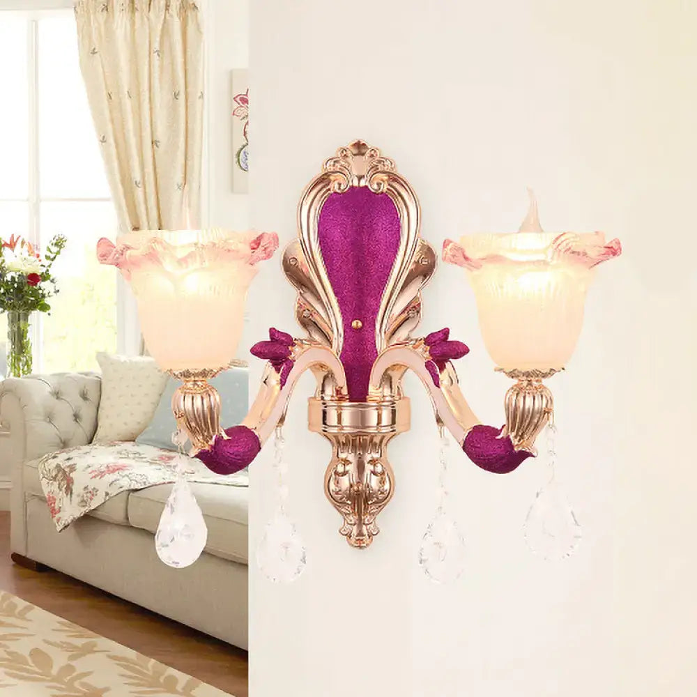 Antique purple & gold double head mount light fixture bedroom sconce