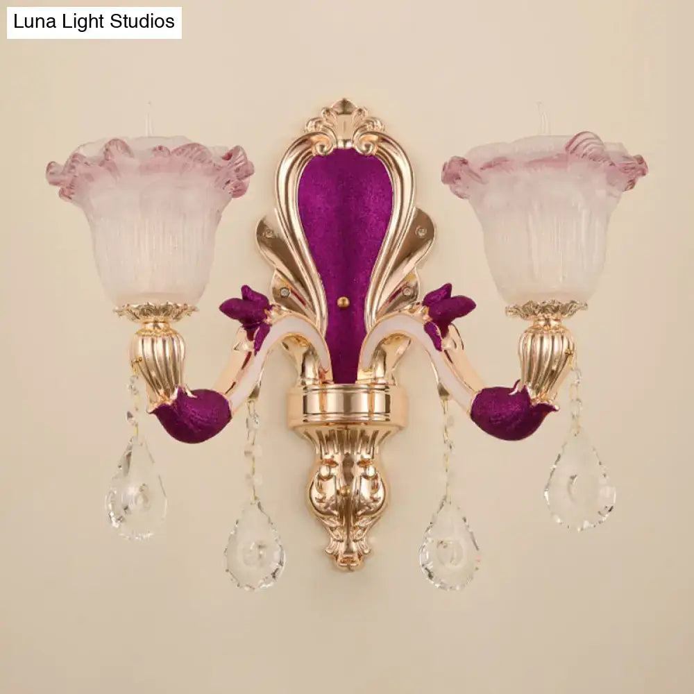 Antique purple & gold double head mount light fixture bedroom sconce