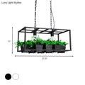 Decorbites antiqued metal island lamp with black metal rectangular pendant light, integrated planters, and bulbs ceiling light