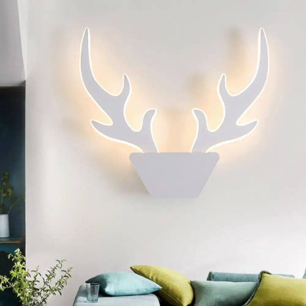 Art deco black & white antler light fixture bedroom wall sconce