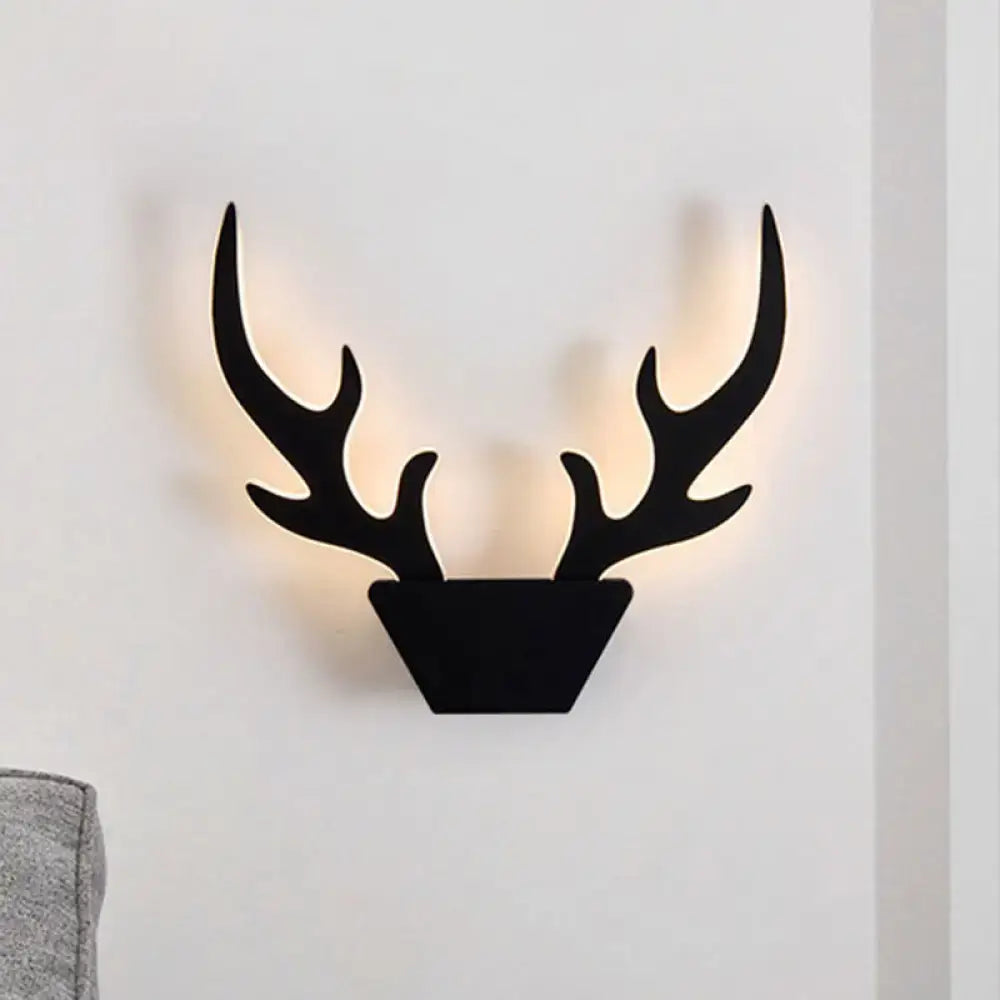 Art deco black & white antler light fixture bedroom wall sconce