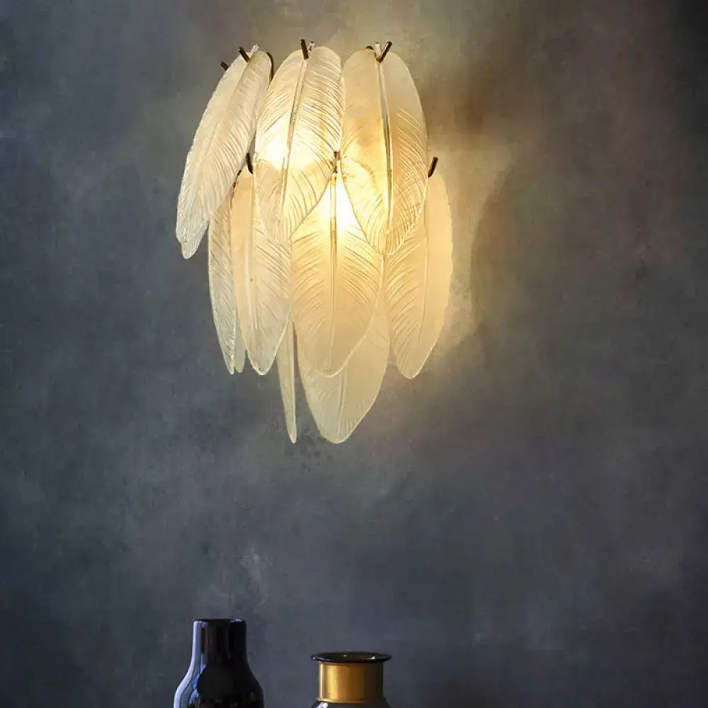 Art deco brass leaf sconce lamp with clear glass for dining room