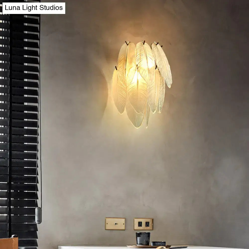 Art deco brass leaf sconce lamp with clear glass for dining room