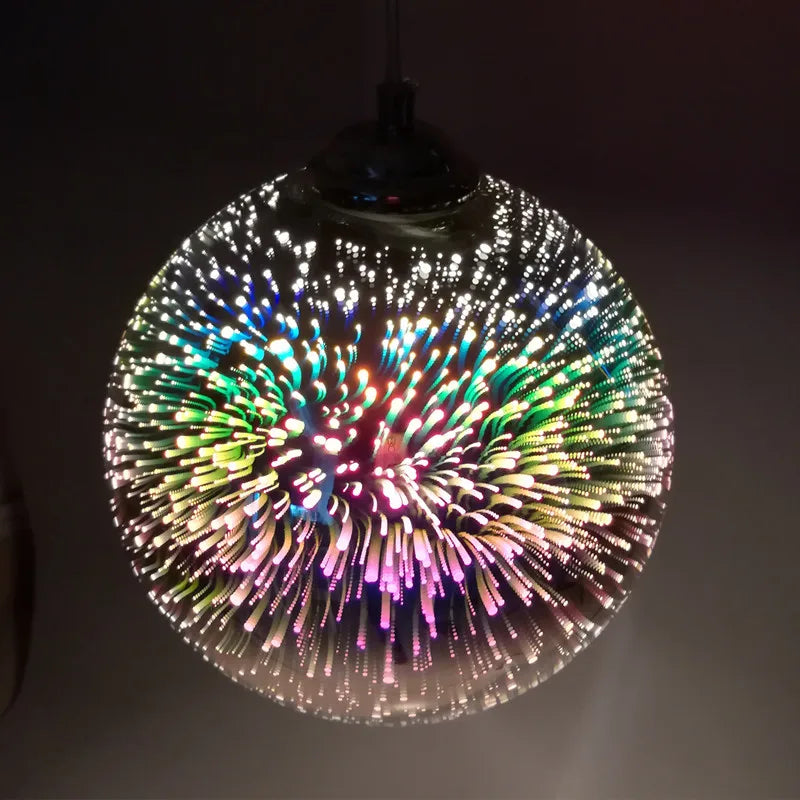 Art Deco Glass Globe Pendant Light in Gold or Silver
