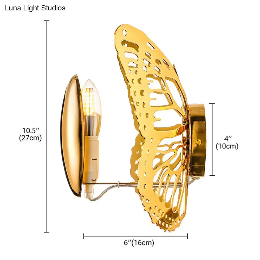 Art deco gold butterfly wall sconce kids room metal lamp