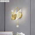 Art deco gold swan wall lamp with crystal for bedroom bedside