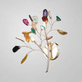 Artistic agate leaf wall light with metallic branch design and colorful gemstone lighting fixture for living area