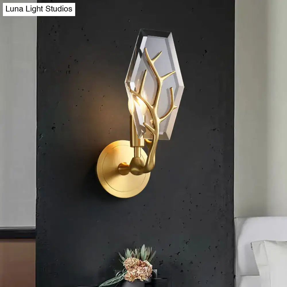 Artistic gold antler crystal wall lamp for living room light fixture