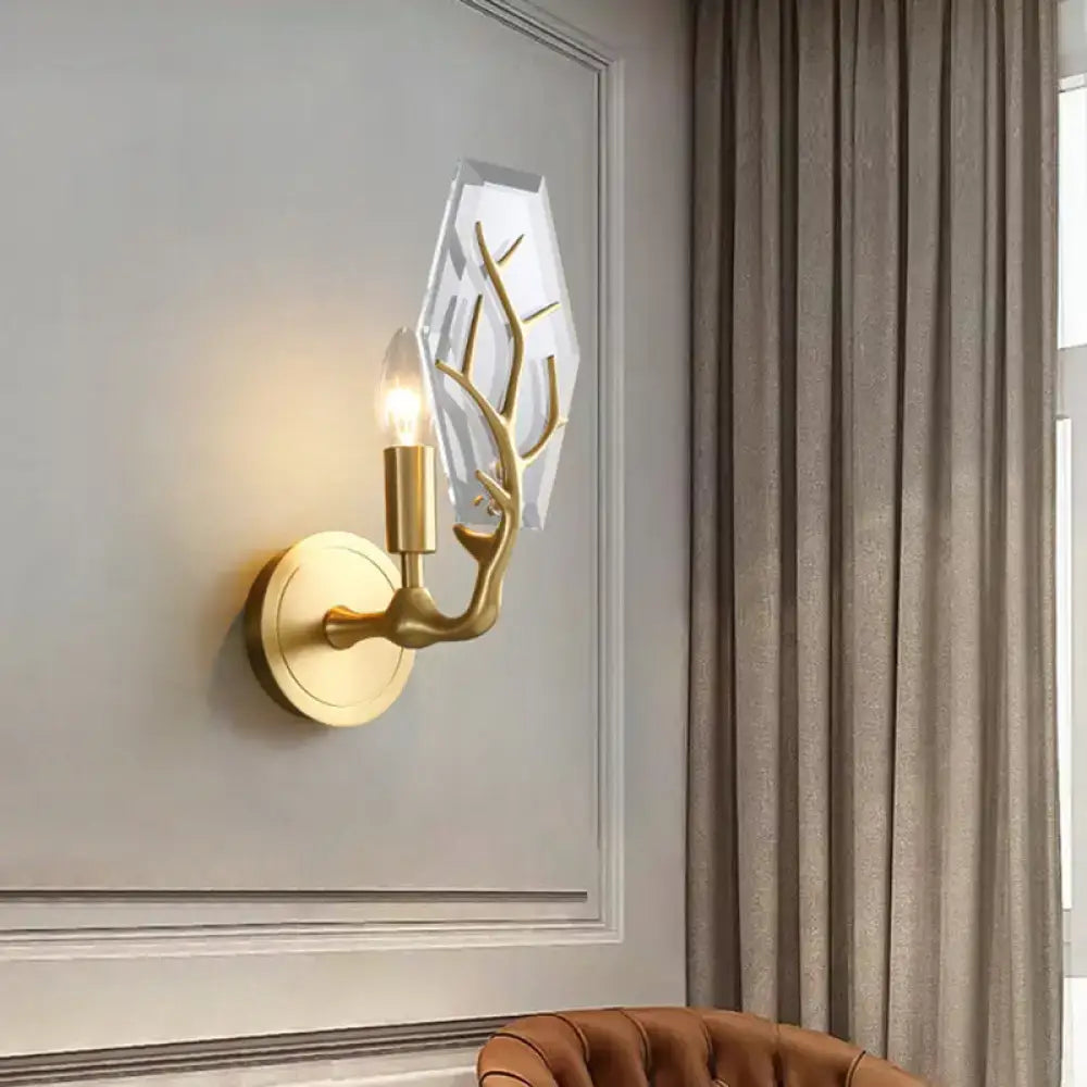 Artistic gold antler crystal wall lamp for living room light fixture