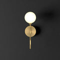 Artistic gold spherical wall lighting fixture with frosted glass globe and minimalist metallic base for bedroom use