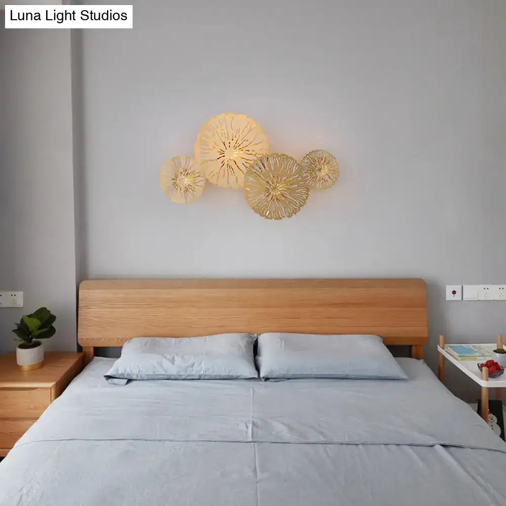 Artistic golden lotus leaf sconce light fixture living room wall art