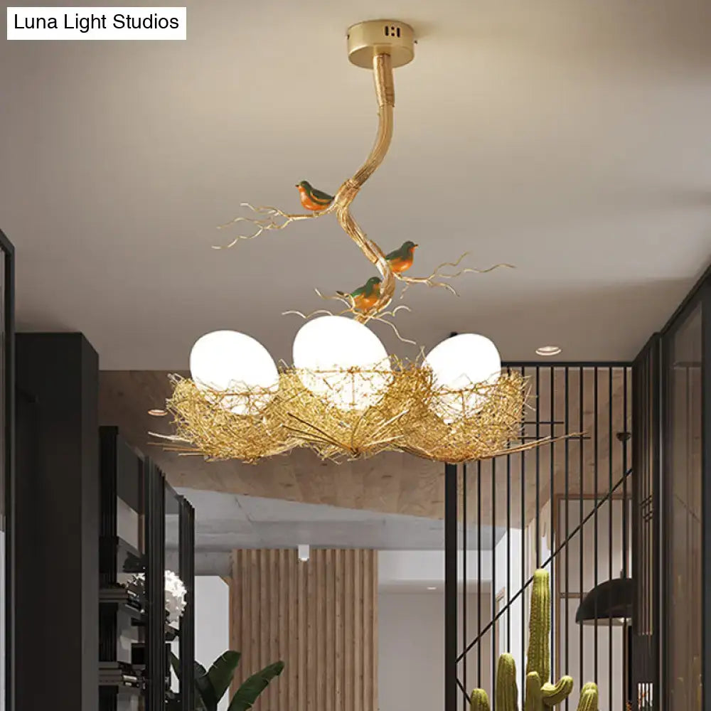 Artistry golden bird nest milk white glass ball pendant dining room