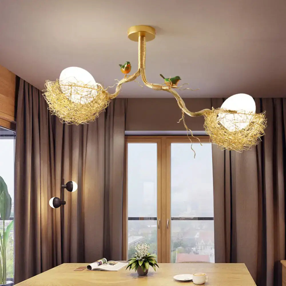 Artistry golden bird nest milk white glass ball pendant dining room