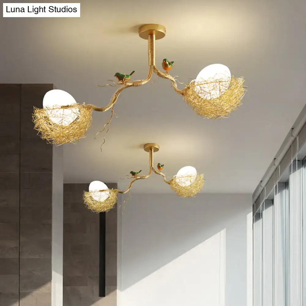 Artistry golden bird nest milk white glass ball pendant dining room