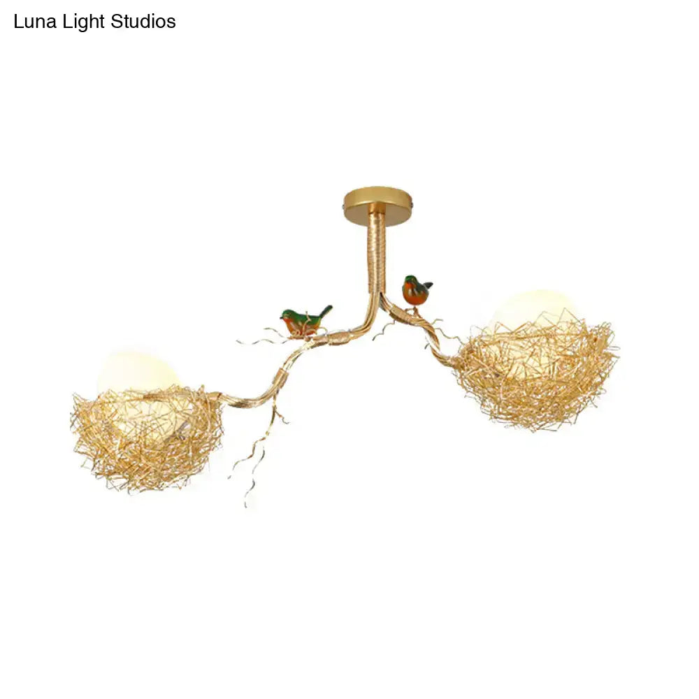 Artistry golden bird nest milk white glass ball pendant dining room