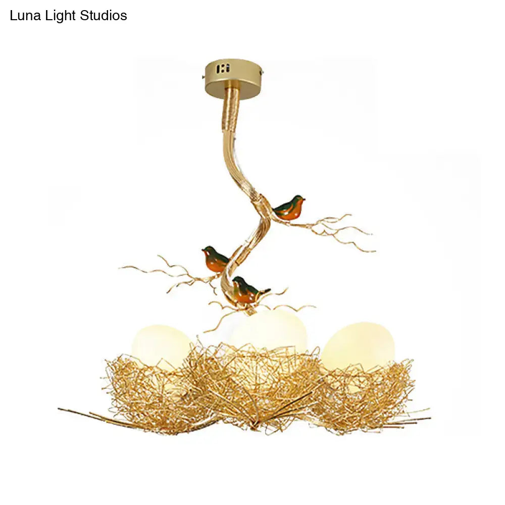 Artistry milk white glass bird nest chandelier pendant dining room