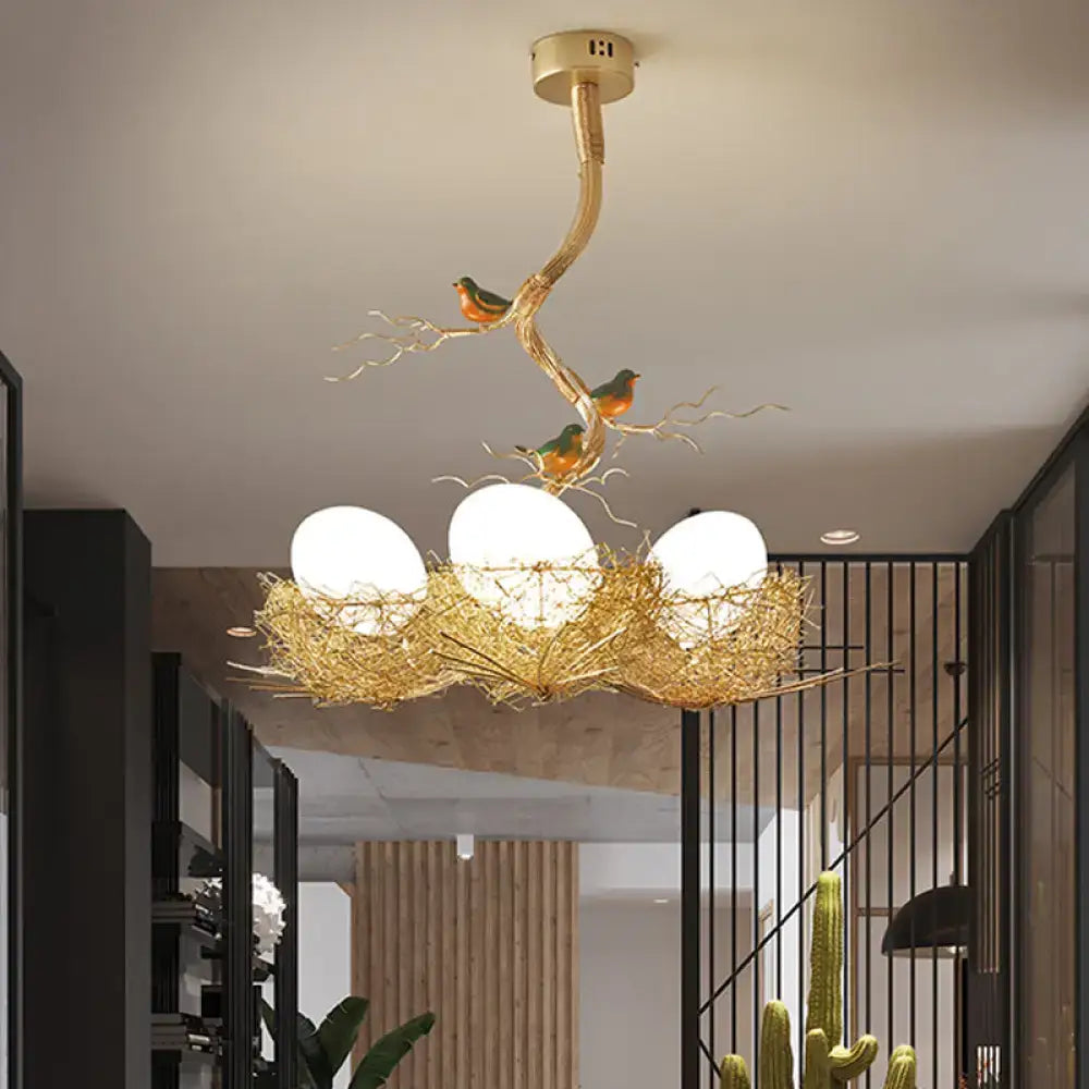 Artistry milk white glass bird nest chandelier pendant dining room