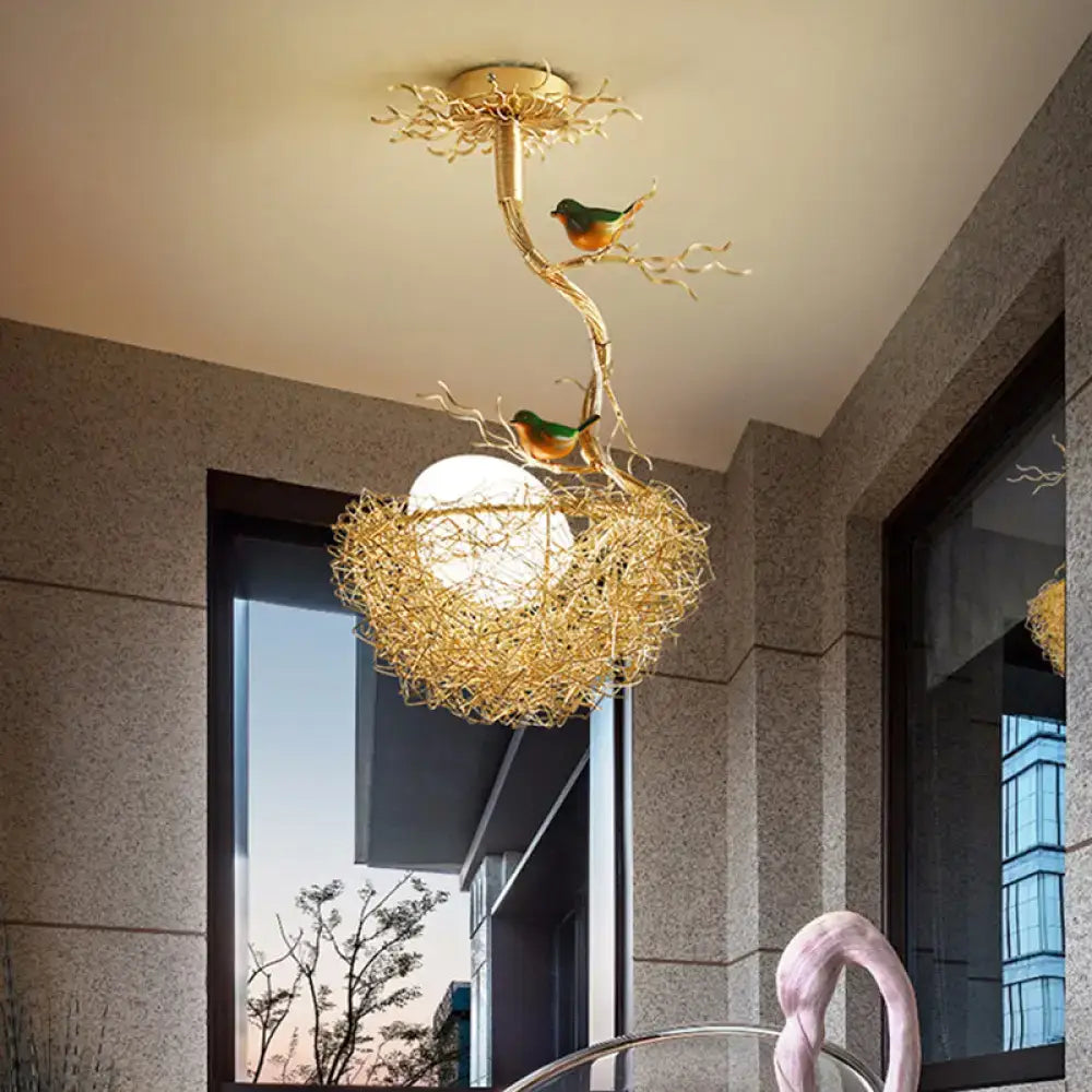 Artistry milk white glass bird nest chandelier pendant dining room