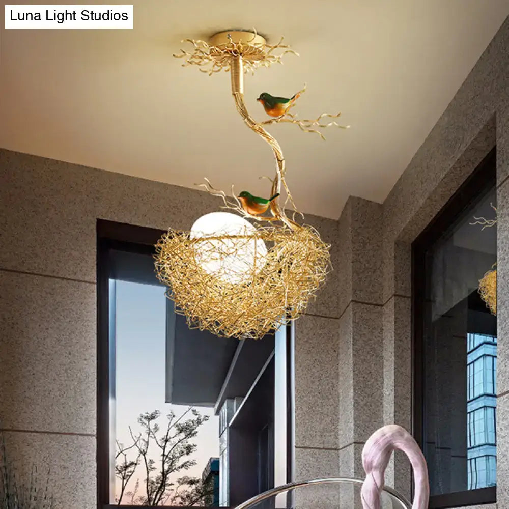 Artistry milk white glass bird nest chandelier pendant dining room