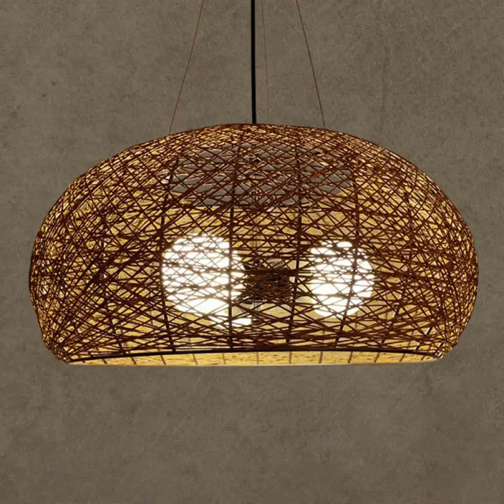 Asian rattan dome pendant light dining room e26 e27 bulb base