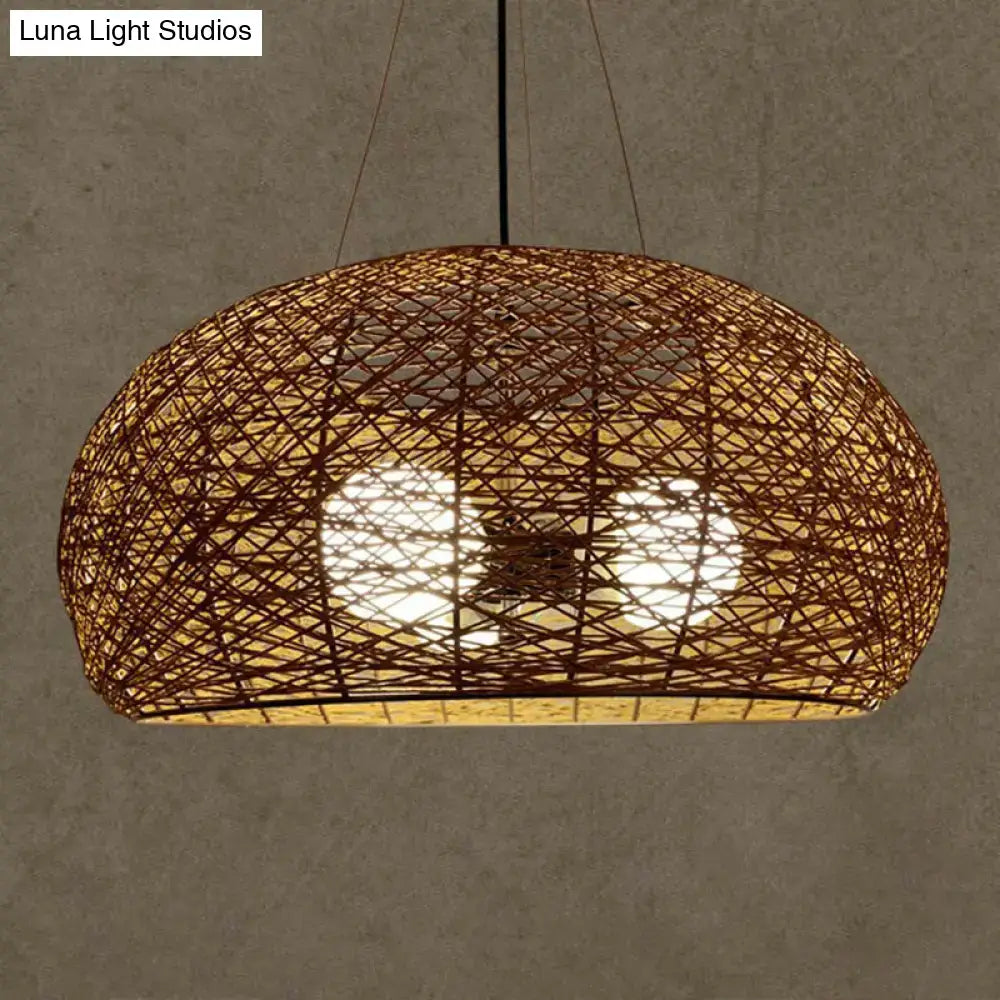 Asian rattan dome pendant light dining room e26 e27 bulb base
