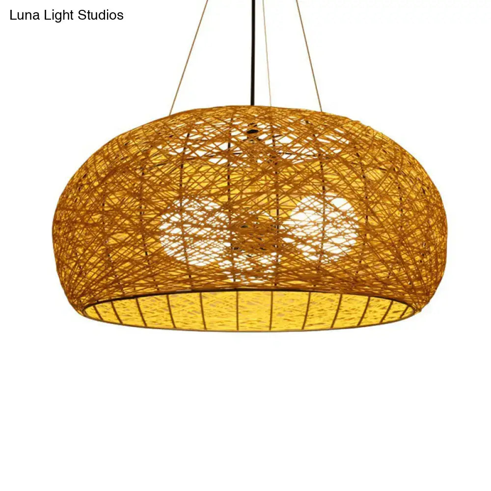 Asian rattan dome pendant light dining room e26 e27 bulb base