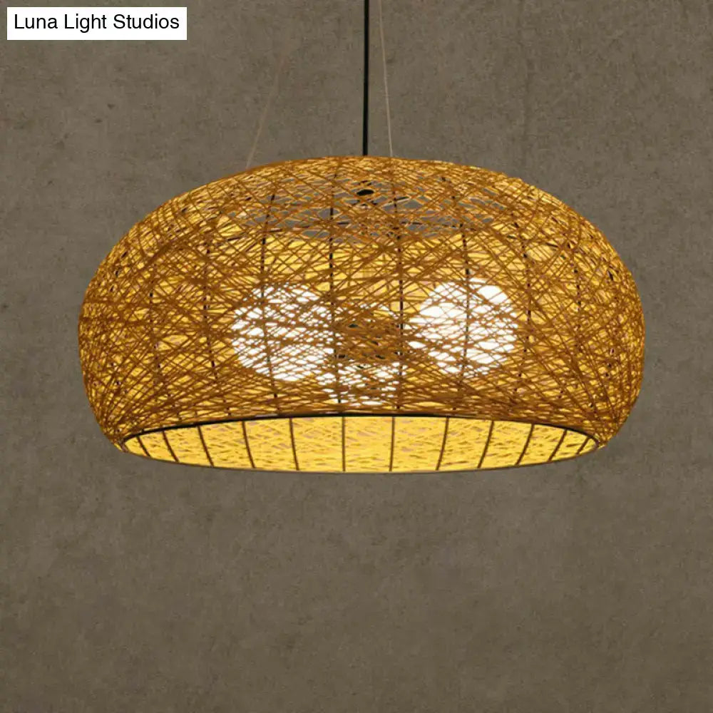 Asian rattan dome pendant light dining room e26 e27 bulb base