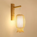 Asian style natural bamboo wall sconce with woven lantern shade for bedroom led wall lamp direct wired electric use