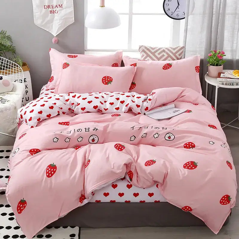 Astronaut cartoon lattice floral bedding set green & white bedroom