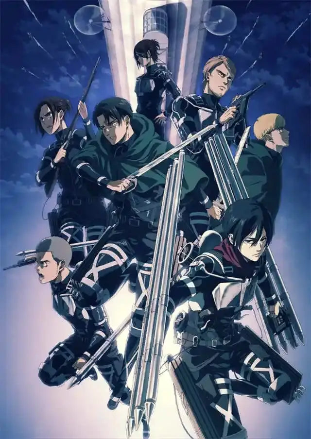 A group of animated characters in dark armored uniforms with white cross markings on a decorbites final season poster
