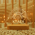 Decorbites™ personalized children night light with warm yellow led rainbow and heart on wooden base for baby kids rooms