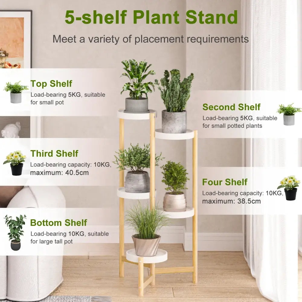 Bamboo 5-Tier Plant Stand Indoor Outdoor