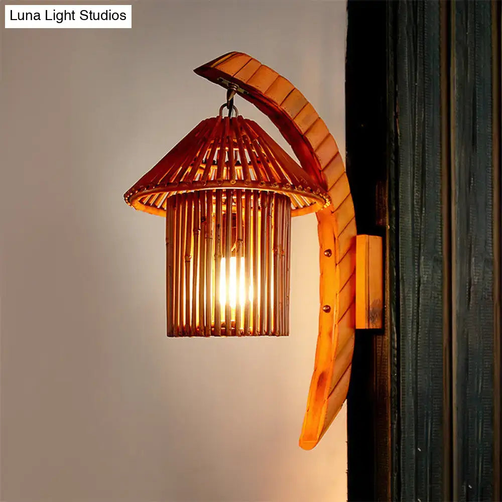 Bamboo country house wall light fixture bedroom arched sconce brown