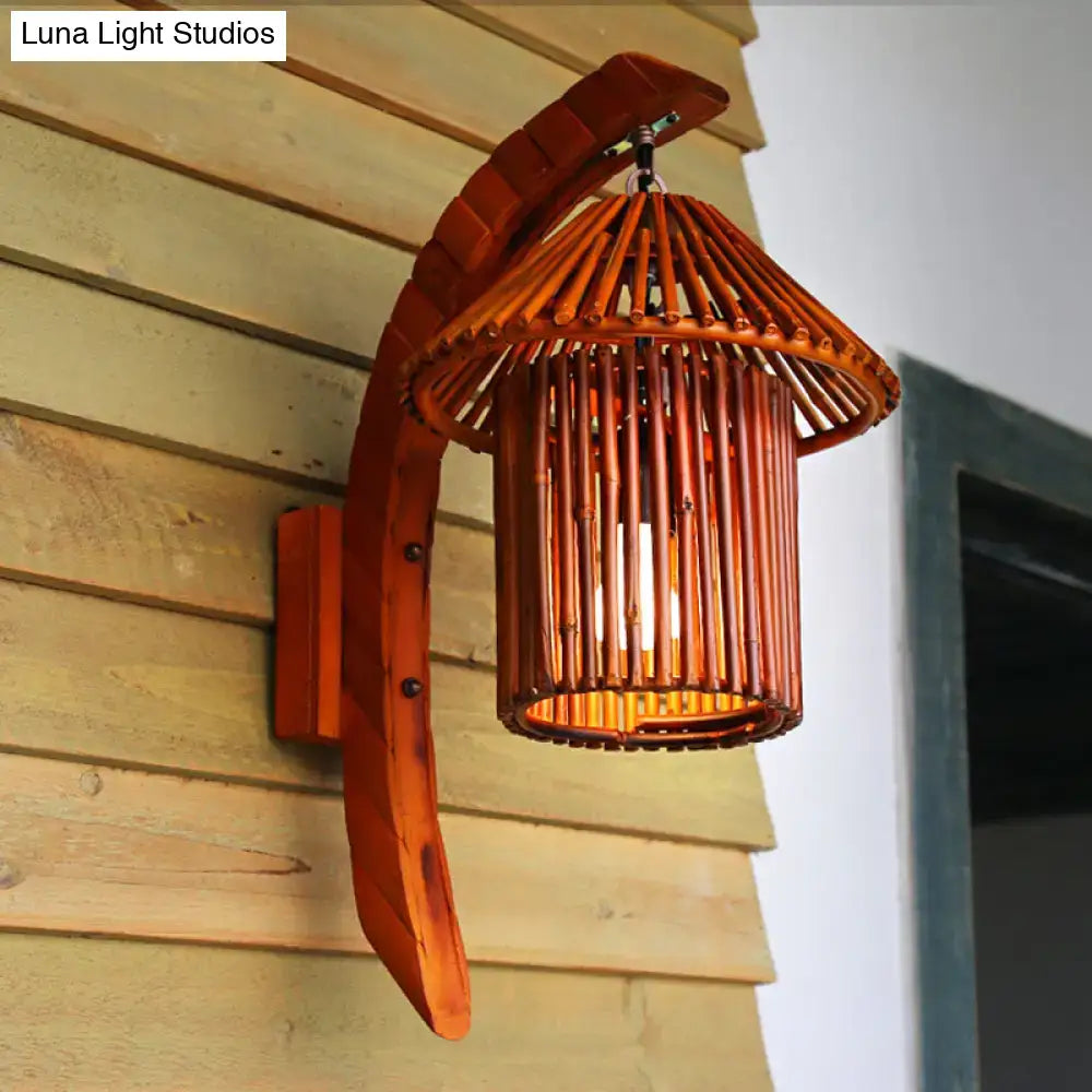 Bamboo country house wall light fixture bedroom arched sconce brown