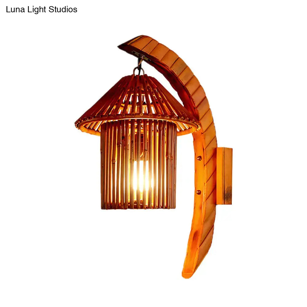Bamboo country house wall light fixture bedroom arched sconce brown