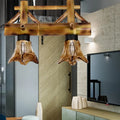 DecorBites bamboo lodge pendant light with natural bamboo frame and two rustic amber glass shades for island lighting