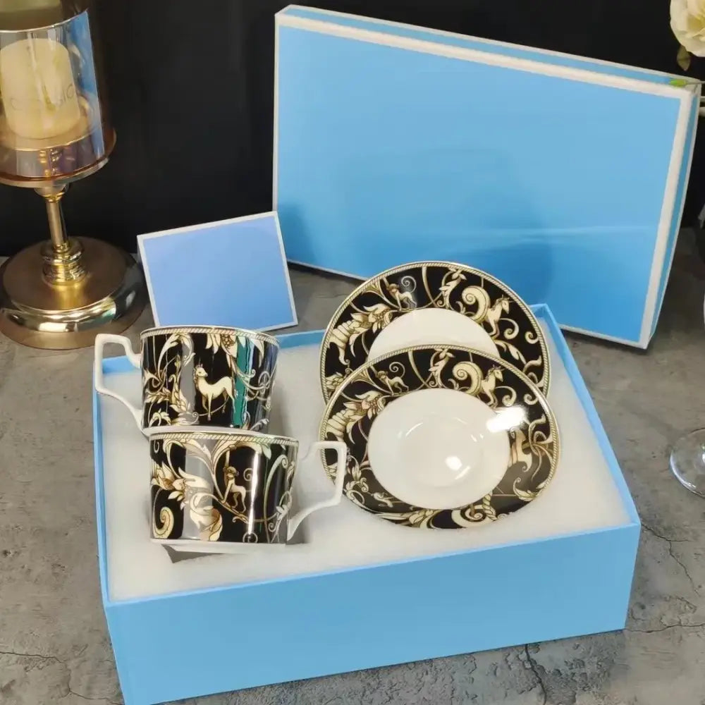 Baroque black & gold porcelain tea set – kitchen black unicorn series