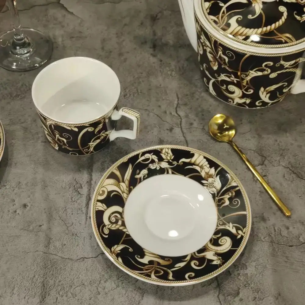 Baroque black & gold porcelain tea set – kitchen black unicorn series