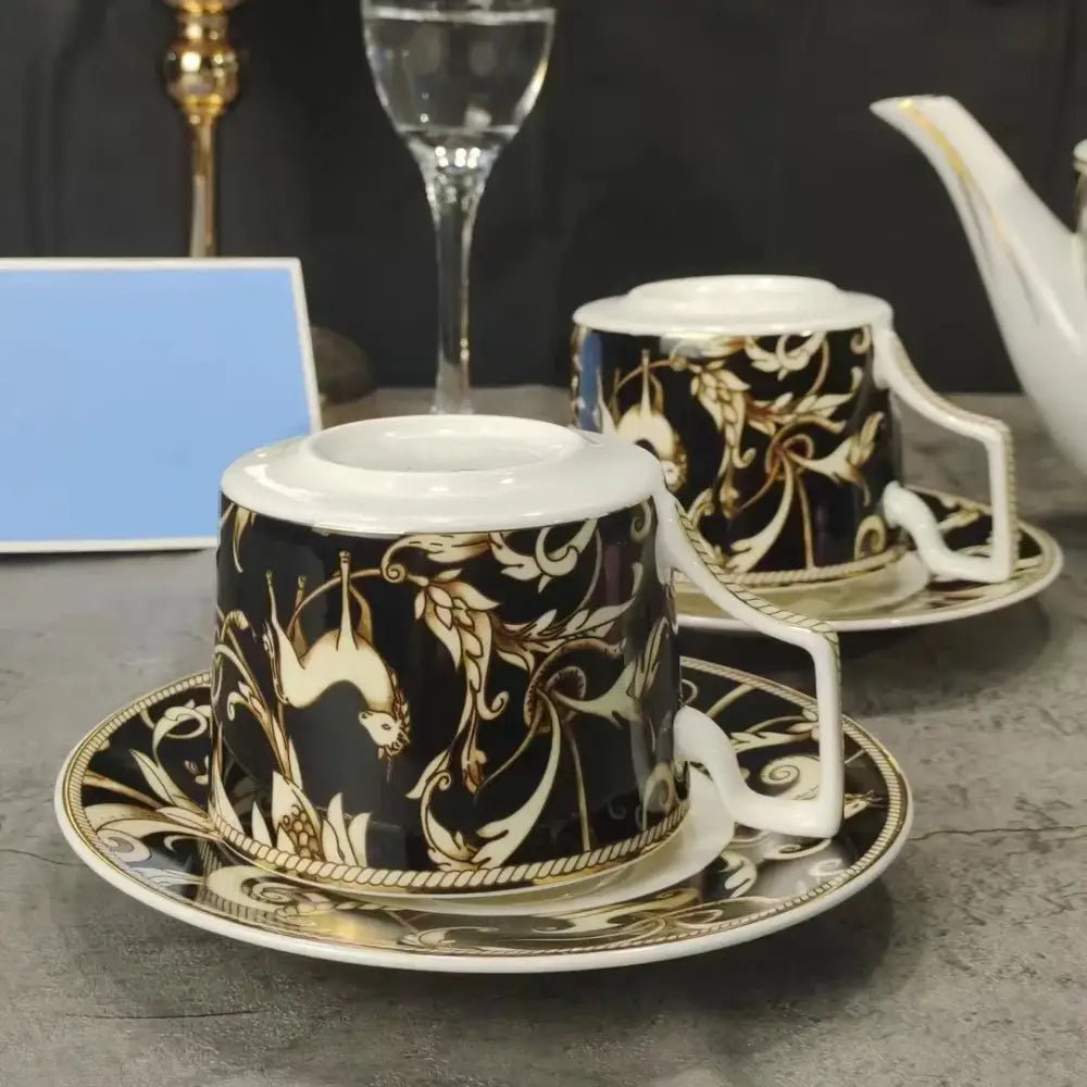 Baroque black & gold porcelain tea set – kitchen black unicorn series