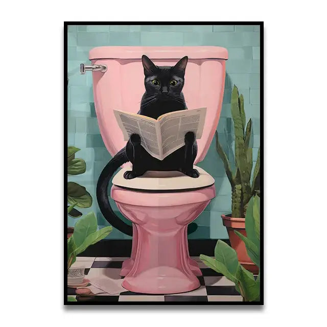Bathroom Cat Canvas Wall Art