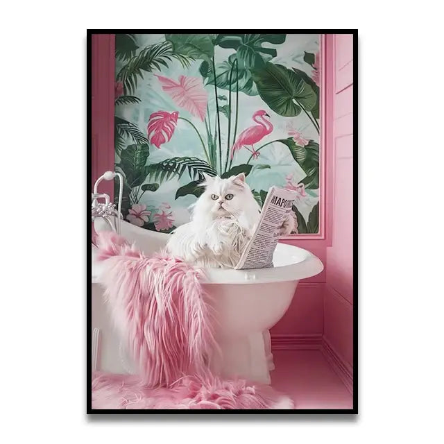 Bathroom Cat Canvas Wall Art