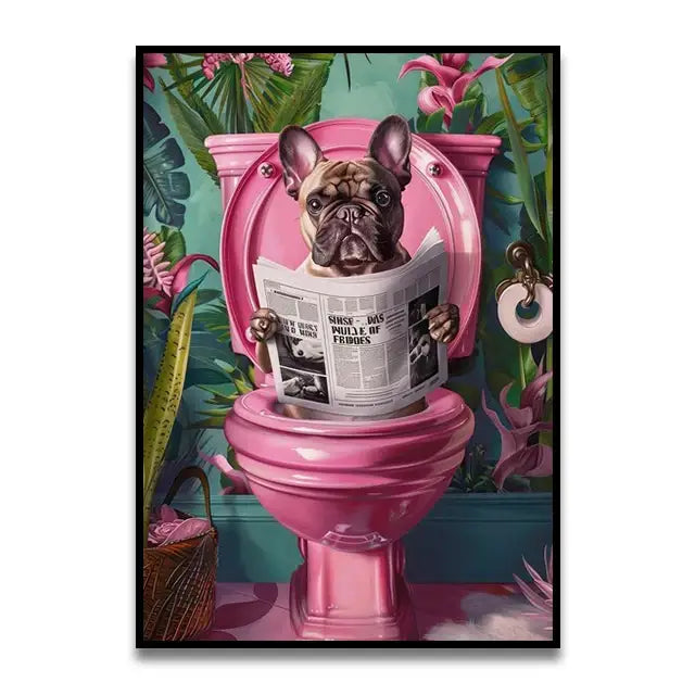 Bathroom Cat Canvas Wall Art