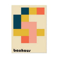 Decorbites™ canvas print vintage minimalist featuring bauhaus geometric blocks in navy, mustard, coral, and pink on off-white