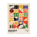 DecorBites™ black and white modernist canvas print featuring vibrant geometric shapes in red, blue, green, yellow, and black on cream