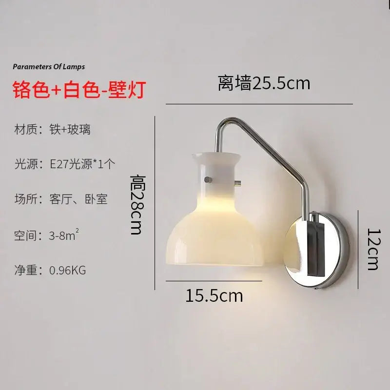 Bauhaus glass led wall lamp black metal sconce for bedroom