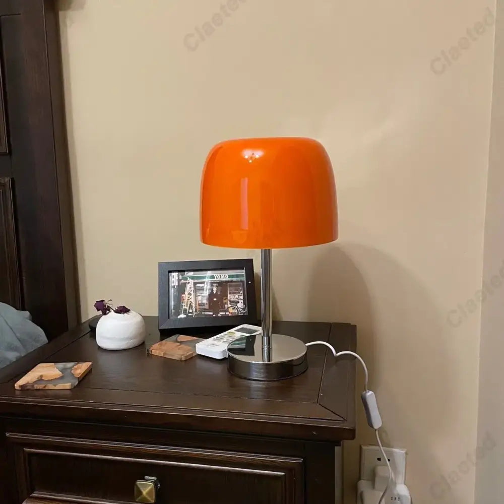 Bauhaus orange glass retro table lamp for bedroom chrome base