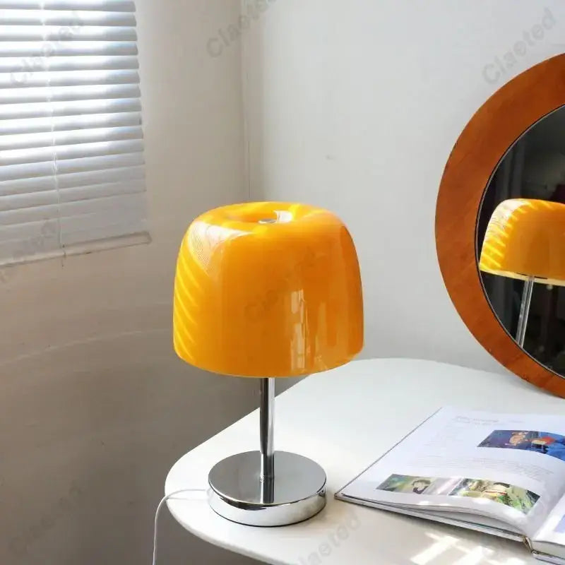 Bauhaus orange glass retro table lamp for bedroom chrome base