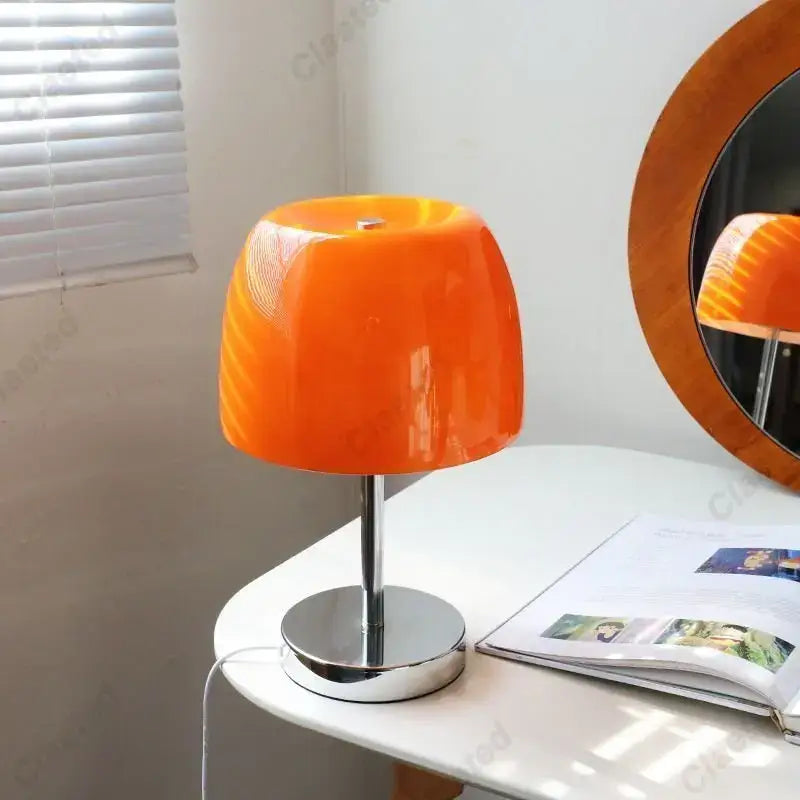 Bauhaus orange glass retro table lamp for bedroom chrome base